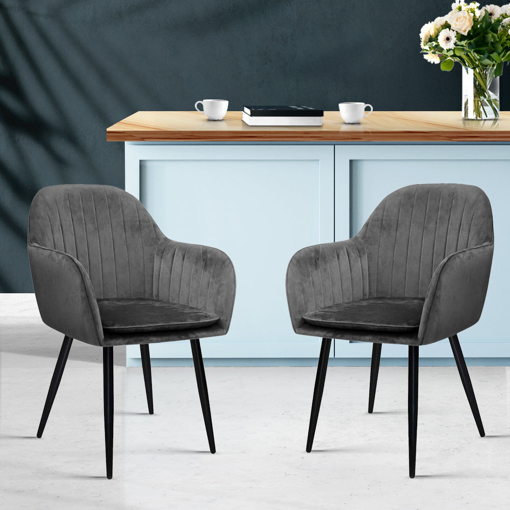 Artiss Set of 2 Dining Chairs Retro Chair Metal Legs Replica Armchair Velvet Grey