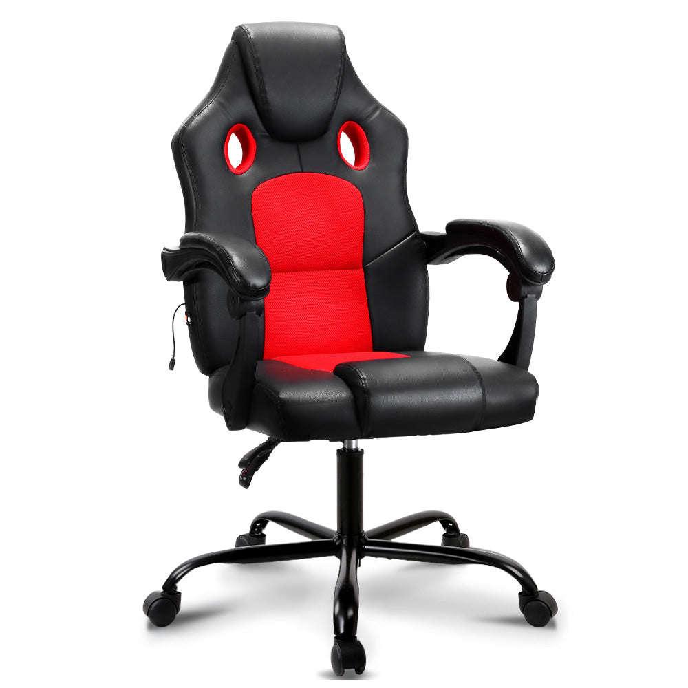 Artiss Massage Office Chair Gaming Computer Seat Recliner Racer Red - Oceania Mart