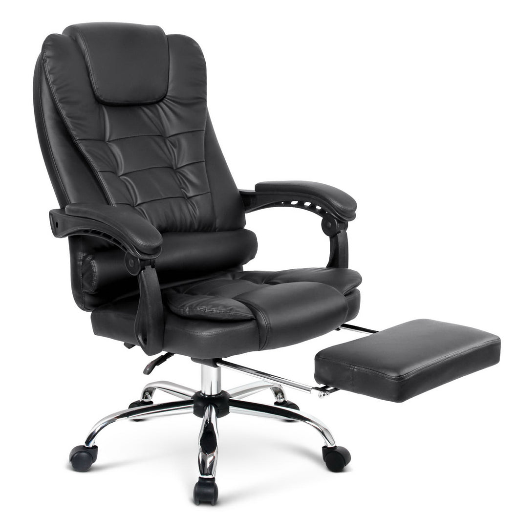 Artiss Leather Office Chair Computer Chairs Executive Recliner with Footrest - Oceania Mart
