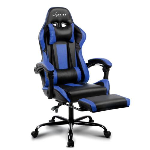 Gaming Office Chair Computer Seating Racer Black and Blue - Oceania Mart
