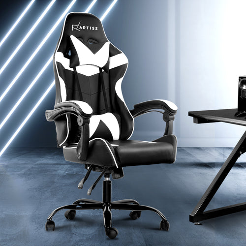 Artiss Gaming Office Chairs Computer Seating Racing Recliner Racer Black White - Oceania Mart
