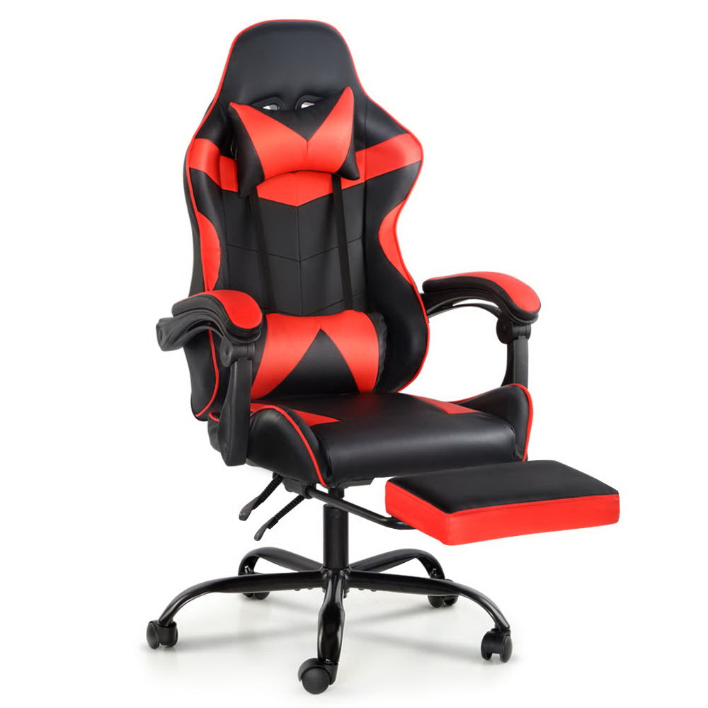 Artiss Gaming Office Chairs Computer Seating Racing Recliner Footrest Black Red - Oceania Mart