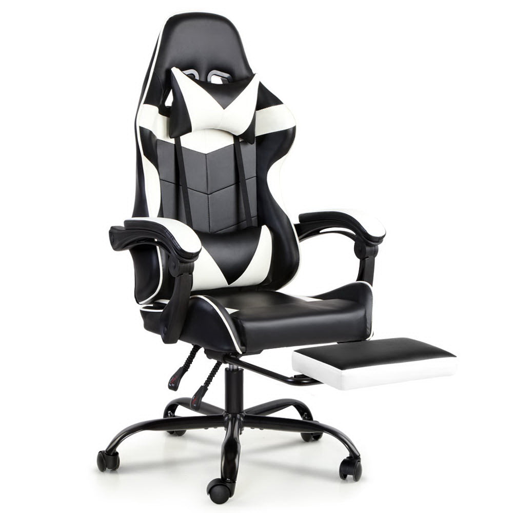 Artiss Gaming Office Chairs Computer Seating Racing Recliner Footrest Black White - Oceania Mart