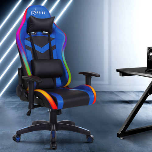 Artiss Gaming Office Chair RGB LED Lights Computer Desk Chair Home Work Chairs - Oceania Mart