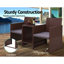Load image into Gallery viewer, Gardeon Outdoor Setting Wicker Loveseat Birstro Set Patio Garden Furniture Brown
