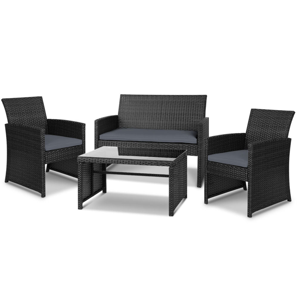 Gardeon Set of 4 Outdoor Wicker Chairs & Table - Black - Oceania Mart