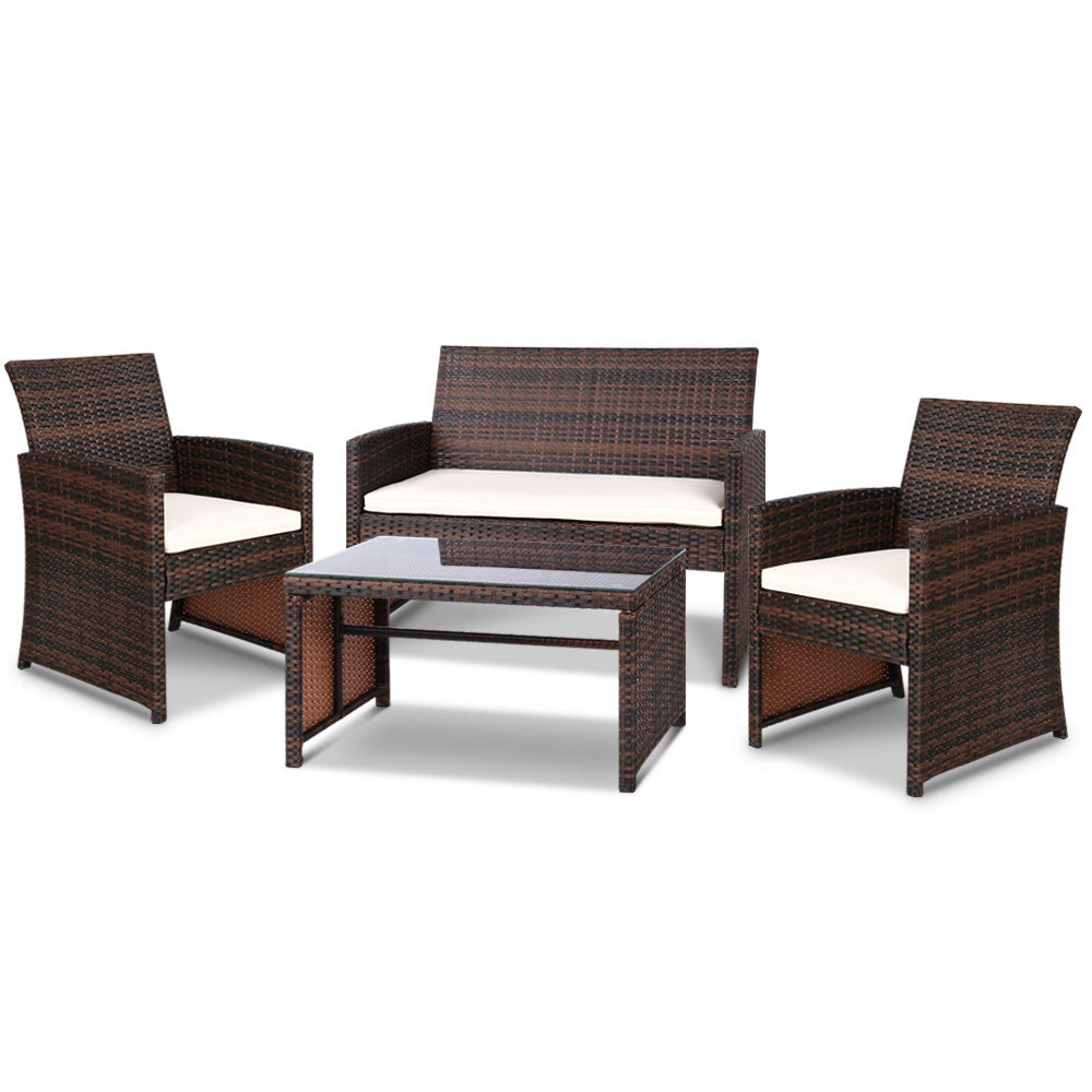 Gardeon Set of 4 Outdoor Wicker Chairs & Table - Brown - Oceania Mart
