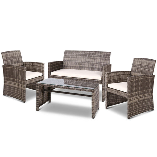 Gardeon Set of 4 Outdoor Wicker Chairs & Table - Grey - Oceania Mart