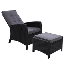 Load image into Gallery viewer, Sun lounge Recliner Chair Wicker Lounger Sofa Day Bed Outdoor Furniture Patio Garden Cushion Ottoman Black Gardeon
