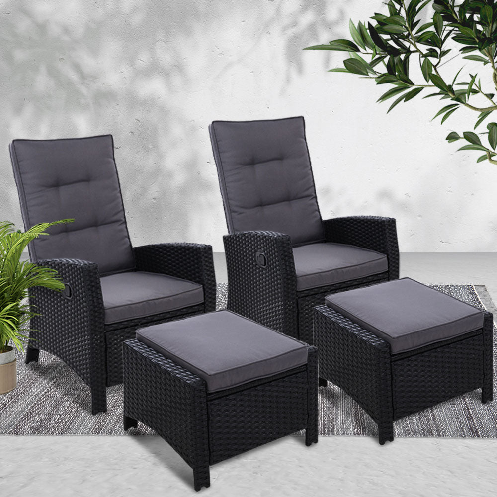 2PC Sun lounge Recliner Chair Wicker Lounger Sofa Day Bed Outdoor Chairs Patio Furniture Garden Cushion Ottoman Gardeon - Oceania Mart