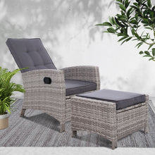 Load image into Gallery viewer, Sun lounge Recliner Chair Wicker Lounger Sofa Day Bed Outdoor Furniture Patio Garden Cushion Ottoman Grey Gardeon
