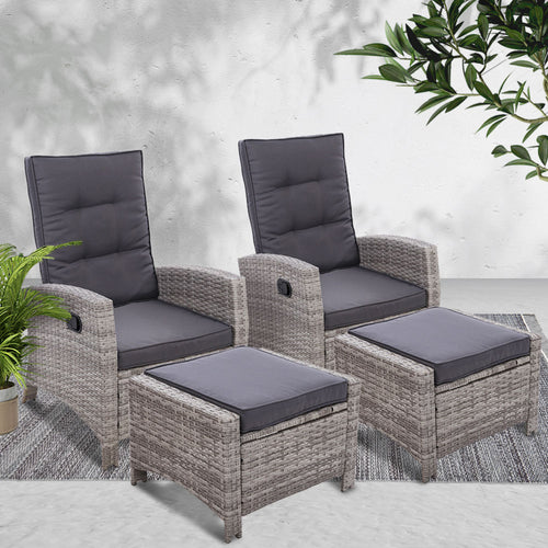 2PC Sun lounge Recliner Chair Wicker Lounger Sofa Day Bed Outdoor Chairs Patio Furniture Garden Cushion Ottoman Gardeon - Oceania Mart