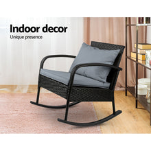 Load image into Gallery viewer, Gardeon Outdoor Furniture Rocking Chair Wicker Garden Patio Lounge Setting Black
