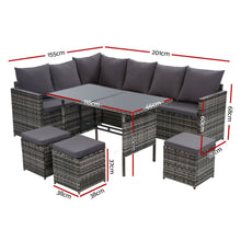 Load image into Gallery viewer, Gardeon Outdoor Furniture Dining Setting Sofa Set Lounge Wicker 9 Seater Mixed Grey
