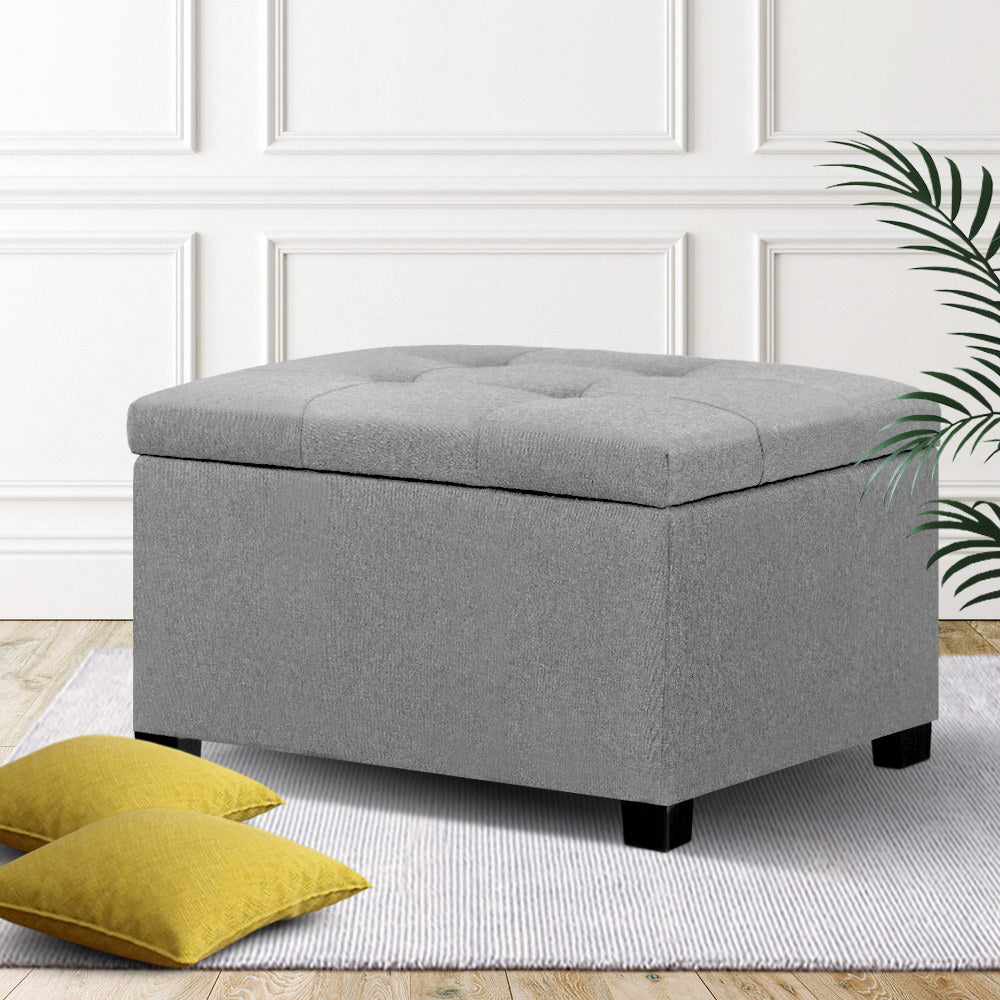 Artiss Storage Ottoman Blanket Box Linen Foot Stool Chest Couch Bench Toy Grey