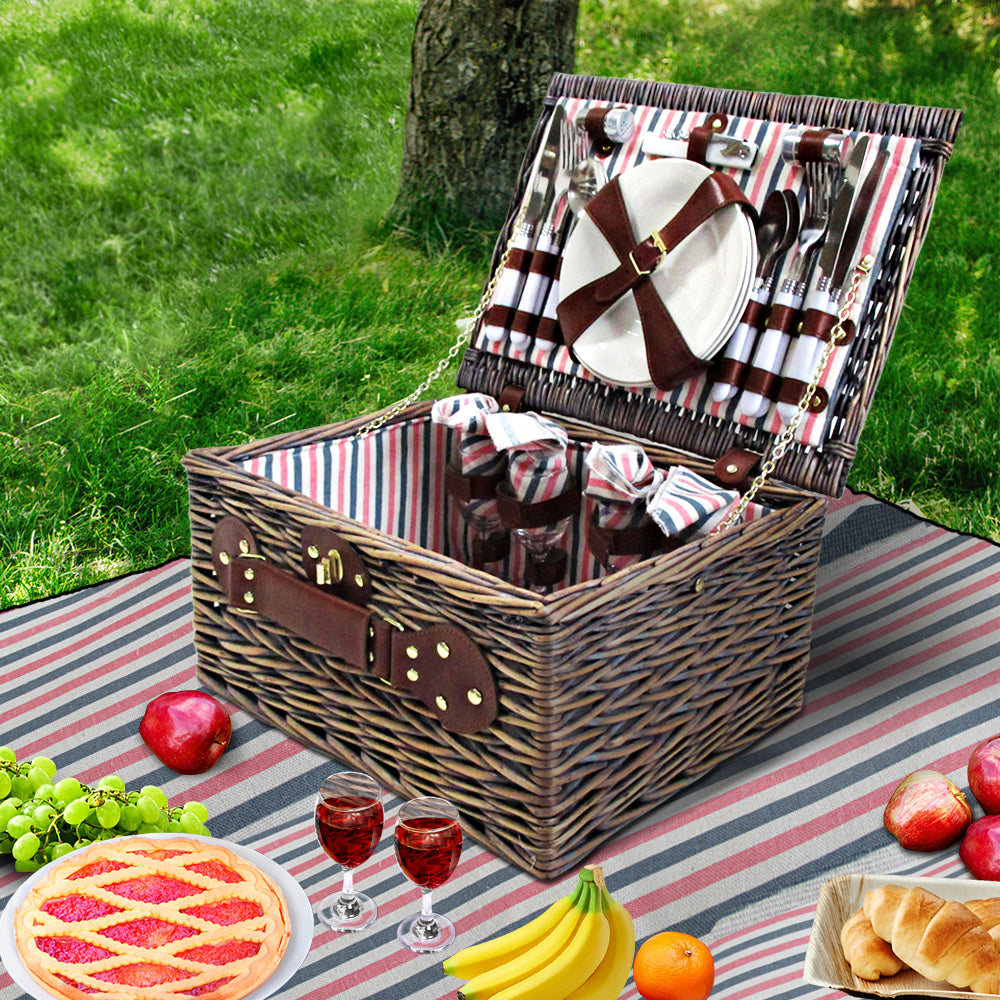 Alfresco 4 Person Picnic Basket Baskets Deluxe Outdoor Corporate Gift Blanket - Oceania Mart