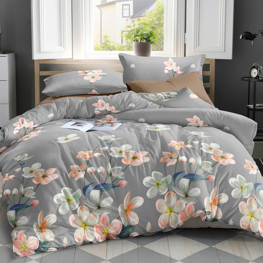 Giselle Bedding Quilt Cover Set King Bed Doona Duvet Reversible Sets Flower Pattern Grey