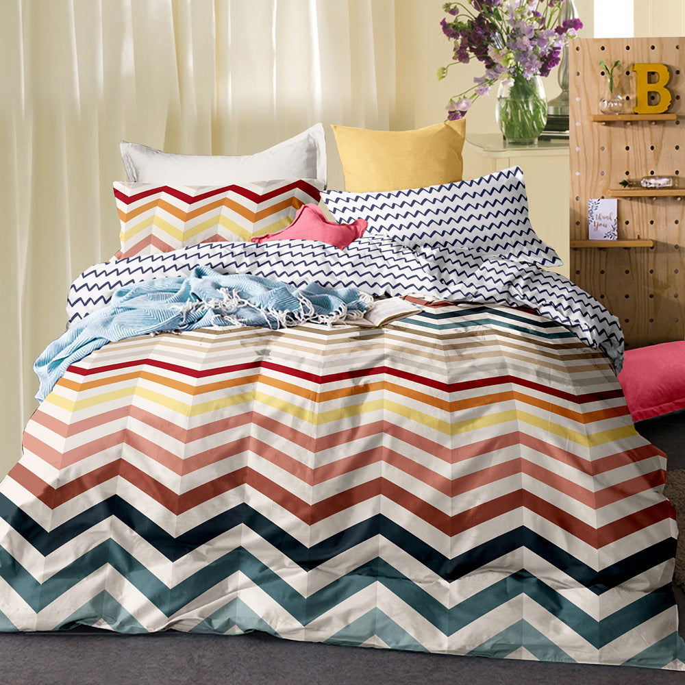 Giselle Bedding Quilt Cover Set King Bed Doona Duvet Reversible Sets Wave Pattern Colourful
