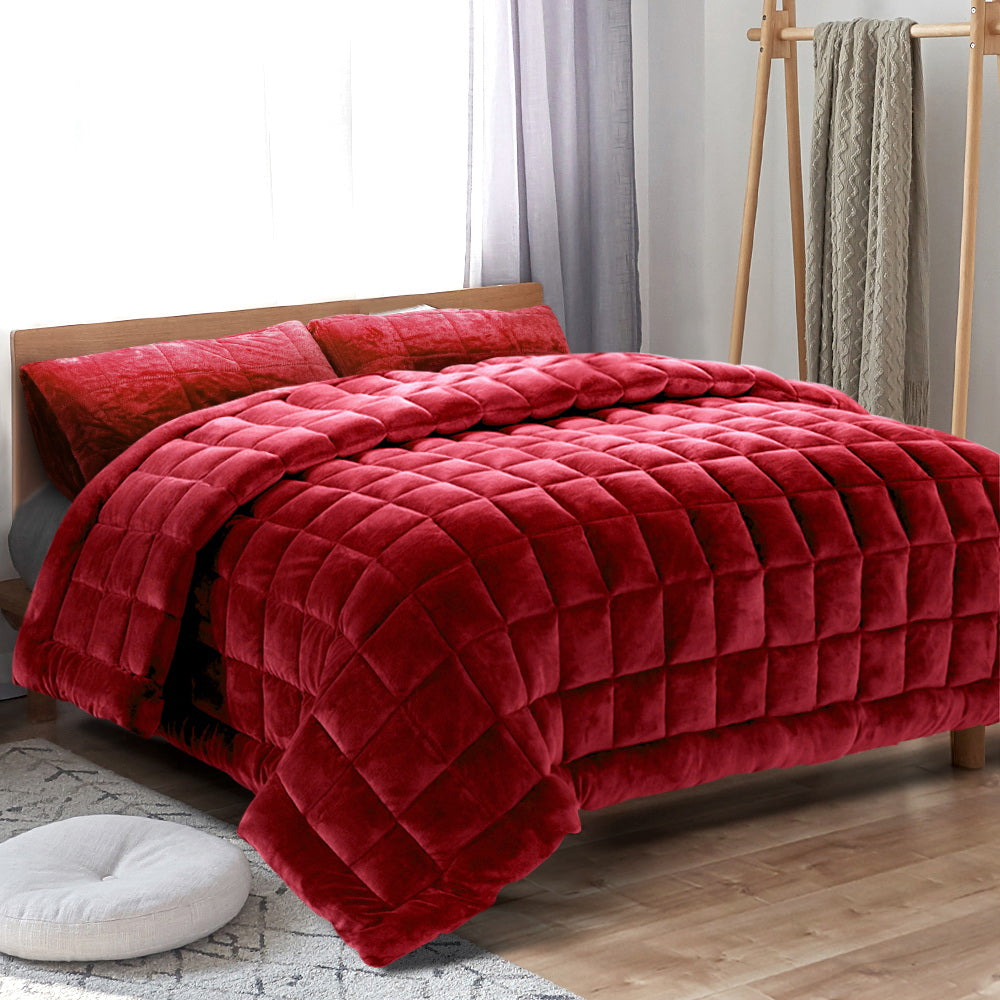 Giselle Bedding Faux Mink Quilt Comforter Throw Blanket Winter Burgundy Queen - Oceania Mart