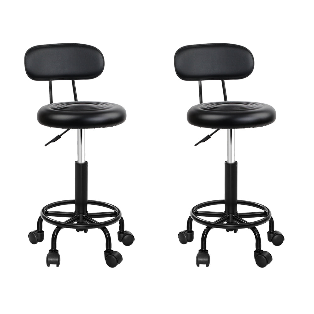 Artiss Set of 2 Salon Stools Saddle Swivel Stool Chair with Back Beauty Hairdressing Black - Oceania Mart