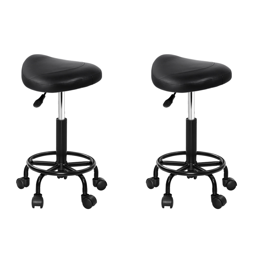 Artiss Set of 2 Saddle Chair Salon Stool Black Swivel Stools Hydraulic Lift Barber Black - Oceania Mart