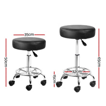 Load image into Gallery viewer, Artiss Set of 2 ROUND Salon Stool Black PU Leather Swivel Barber Hair Dress Chair Hydraulic Lift

