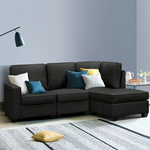Artiss Sofa Lounge Set 4 Seater Modular Chaise Chair Couch Fabric Dark Grey - Oceania Mart