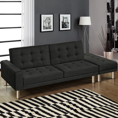 Artiss Sofa Bed Lounge Set Futon Couch 3 Seater Recliner Ottoman Fabric Charcoal - Oceania Mart