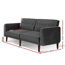 Load image into Gallery viewer, Artiss Sofa Bed Lounge 3 Seater Futon Couch Recline Chair Wood 195cm Velvet Grey
