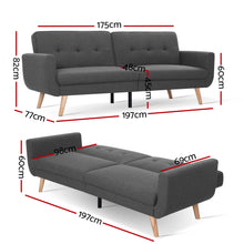 Load image into Gallery viewer, Artiss Sofa Bed Lounge Set Couch Futon 3 Seater Fabric Reliner 197cm Dark Grey
