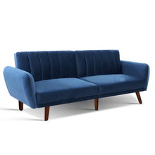 Load image into Gallery viewer, Artiss Sofa Bed Lounge 3 Seater Futon Couch Recline Chair Wooden 207cm Velvet Blue
