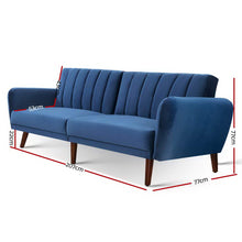 Load image into Gallery viewer, Artiss Sofa Bed Lounge 3 Seater Futon Couch Recline Chair Wooden 207cm Velvet Blue
