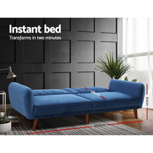 Load image into Gallery viewer, Artiss Sofa Bed Lounge 3 Seater Futon Couch Recline Chair Wooden 207cm Velvet Blue
