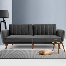 Load image into Gallery viewer, Artiss Sofa Bed Lounge 3 Seater Futon Couch Recline Chair Wooden 207cm Velvet Grey
