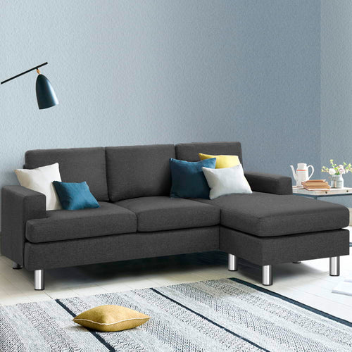 Artiss Sofa Lounge Set Couch Futon Corner Chaise Fabric 3 Seater Suite Dark Grey - Oceania Mart