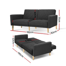 Load image into Gallery viewer, Artiss Sofa Bed Lounge 3 Seater Futon Couch Wood Furniture Dark Grey Fabric 193cm
