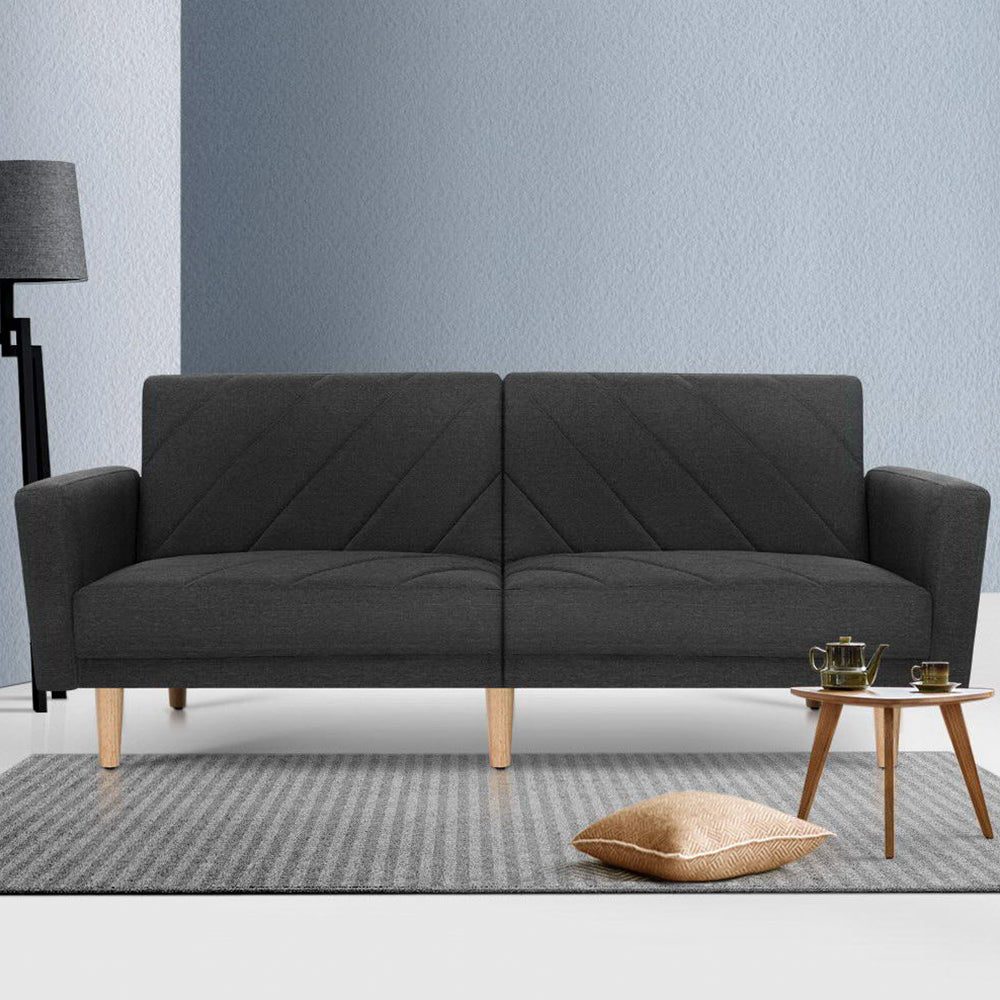 Artiss Sofa Bed Lounge 3 Seater Futon Couch Wood Furniture Dark Grey Fabric 193cm