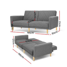 Load image into Gallery viewer, Artiss Sofa Bed Lounge 3 Seater Futon Couch Wood Furniture Grey Fabric 193cm
