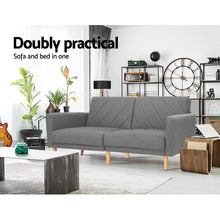 Load image into Gallery viewer, Artiss Sofa Bed Lounge 3 Seater Futon Couch Wood Furniture Grey Fabric 193cm
