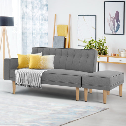 Artiss 3 Seater Sofa Bed Ottoman Recliner Lounge Scandinavian Grey - Oceania Mart