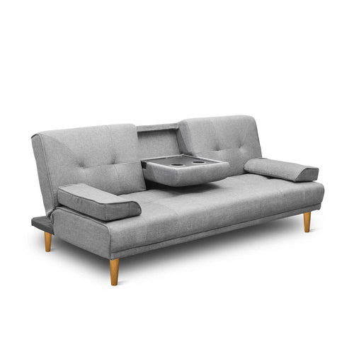 Artiss 3 Seater Fabric Sofa Bed - Grey - Oceania Mart