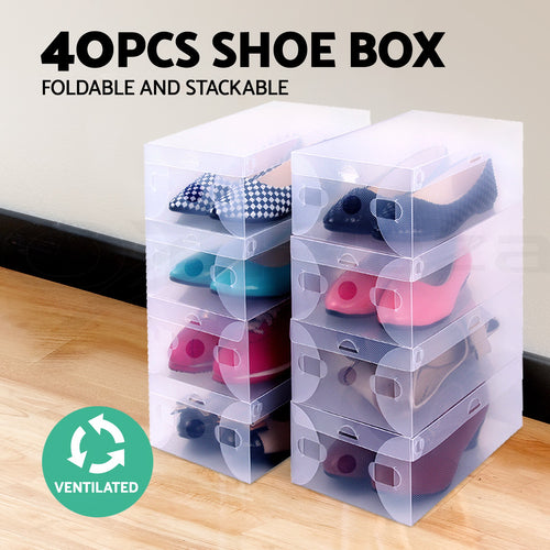 40pcs Clear Shoe Storage Box Transparent Foldable Stackable Boxes Organize Home - Oceania Mart