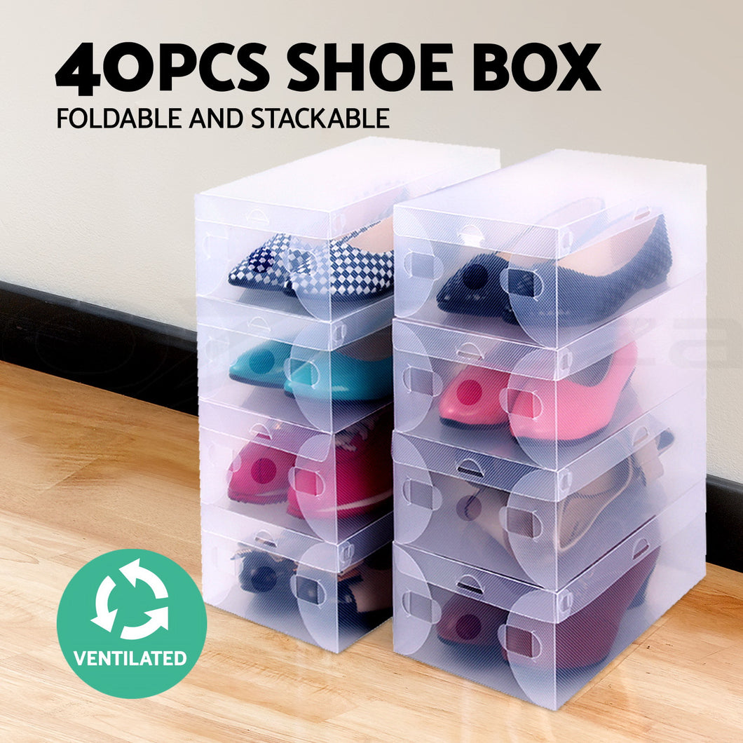 40pcs Clear Shoe Storage Box Transparent Foldable Stackable Boxes Organize Home - Oceania Mart
