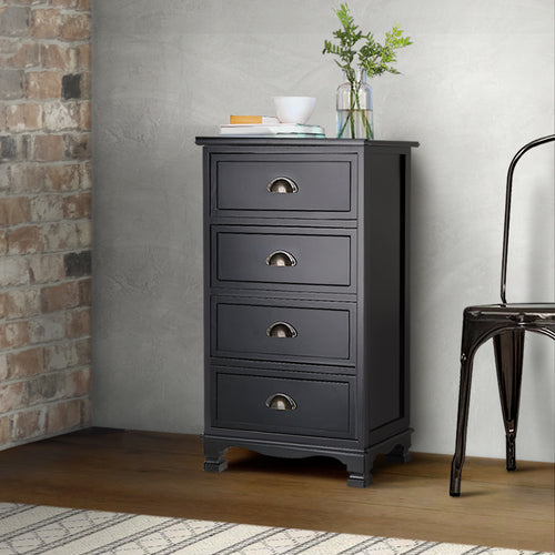 Artiss Vintage Bedside Table Chest 4 Drawers Storage Cabinet Nightstand Black - Oceania Mart
