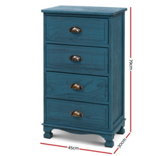 Load image into Gallery viewer, Bedside Tables Drawers Cabinet Vintage 4 Chest of Drawers Blue Nightstand
