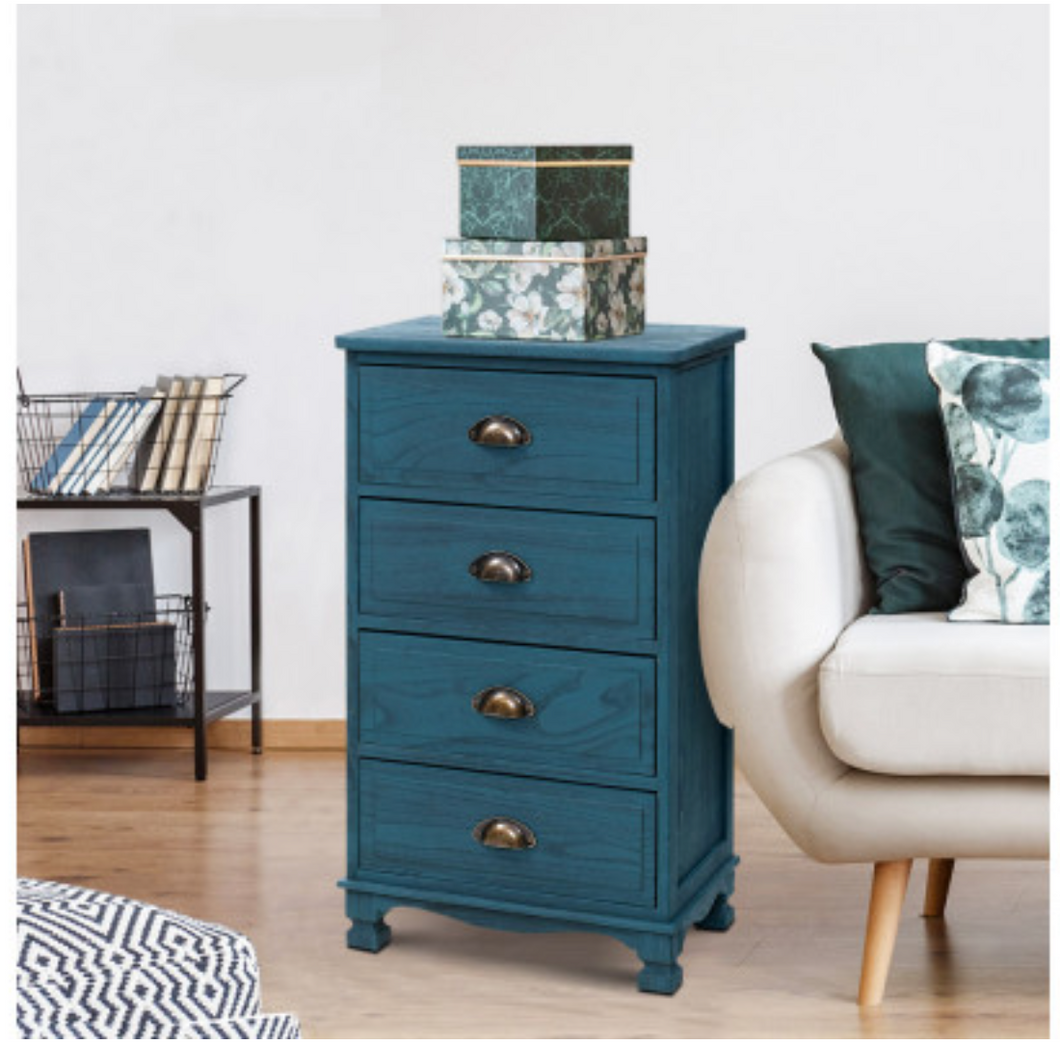Bedside Tables Drawers Cabinet Vintage 4 Chest of Drawers Blue Nightstand