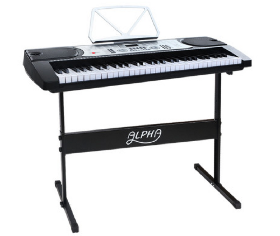 Alpha 61 Keys Electronic Piano Keyboard LED Electric Silver with Music Stand for Beginner - Oceania Mart