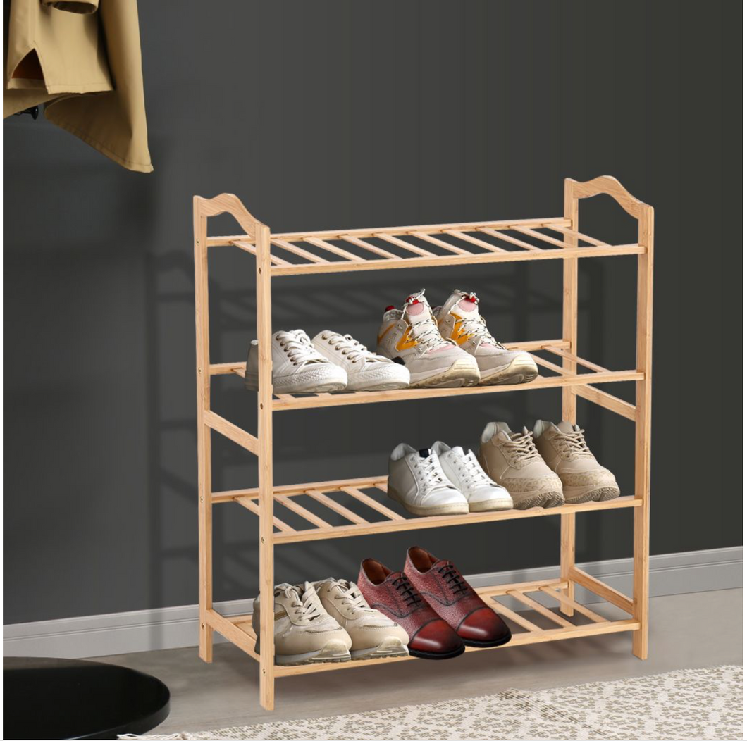 Bamboo shoe rack storage wooden organizer shelf stand 4 tiers layers 80cm