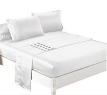 Load image into Gallery viewer, Ultra soft silky satin bed sheet set in queen size in white colour by dreamz
