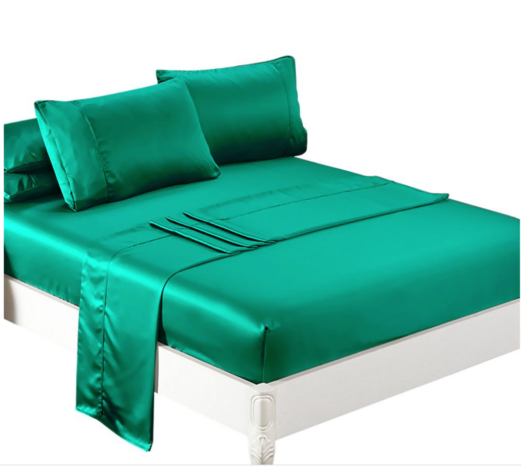 Ultra soft silky satin bed sheet set in queen size in teal colour by dreamz
